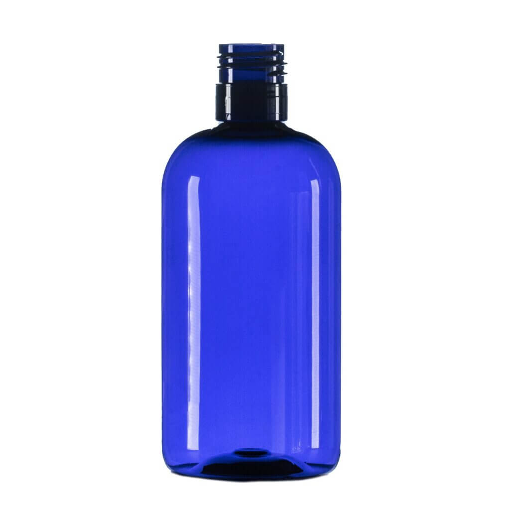 250ml Blue PET Boston Round Bottle, 24/415