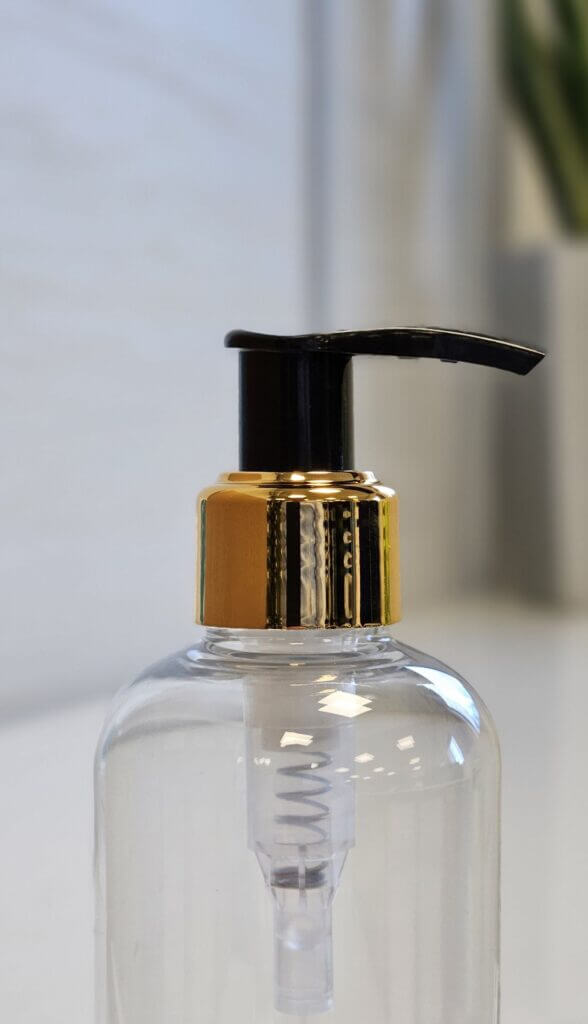 Black Lotion Pump with Gloss Gold UV Collar, 24/410