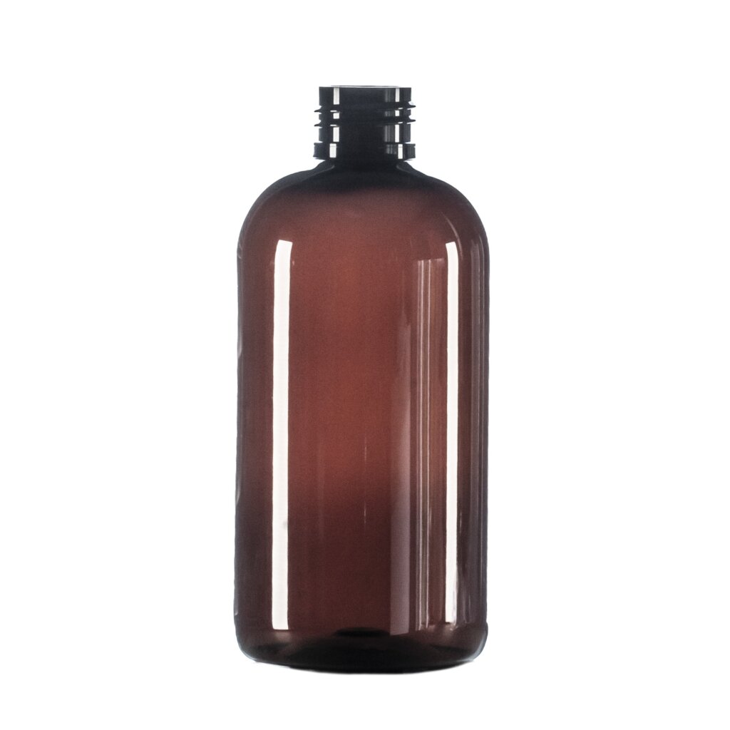 250ml Amber PET Boston Round Bottle, 24/410 Neck